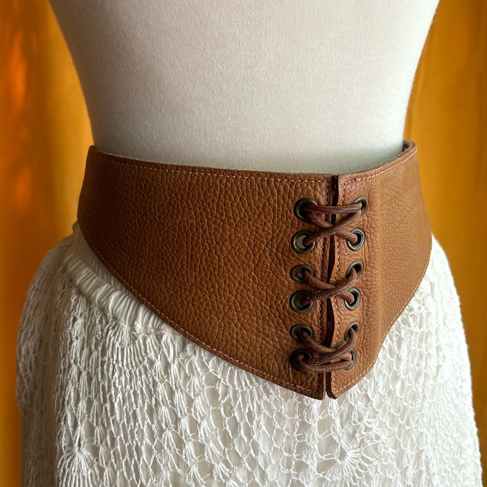Brown leather lace up belt